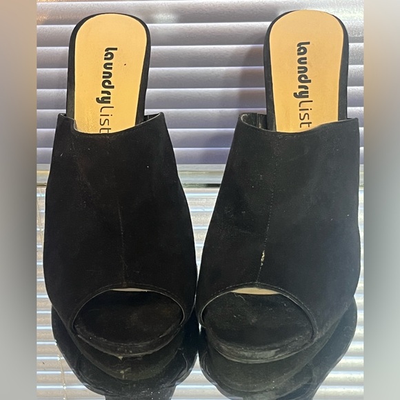 Black suede stiletto high heel heeled mule open toe sandals shoes - Picture 4 of 6